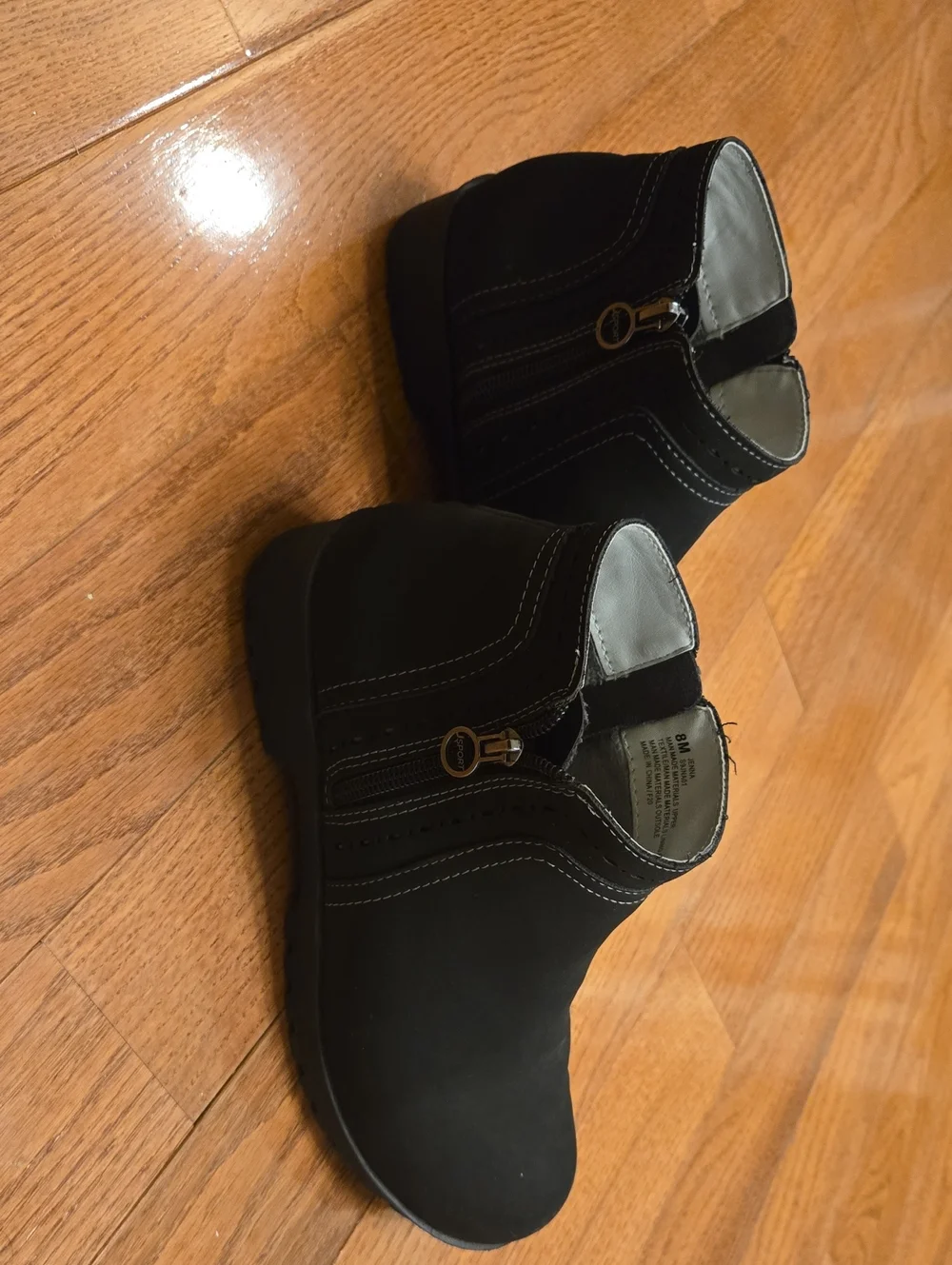 J Sport Memory Foam Black Side-Zip Ankle Boots with Contrast Stitching